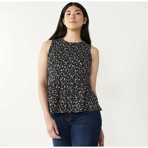 NWT Nine West Women's Sleeveless Babydoll Top Black With Floral Print Size S NEW - Picture 5 of 12